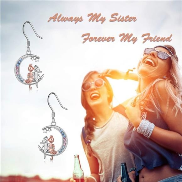 Sisters Sterling Silver Dangle Earrings Birthday Jewelry Gifts for Her - Picture 6 of 6